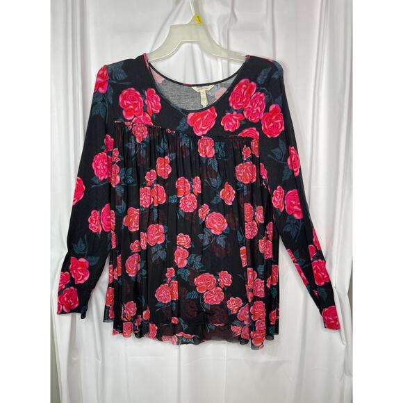 Matilda Jane shirt blouse top women's XL pink and red roses on black stretchy - Picture 11 of 16